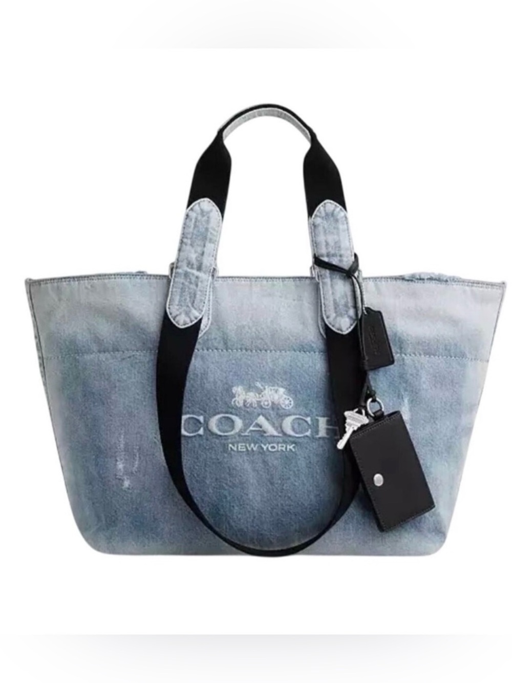 Coach Loved Denim Tour Tote with Black Top Handles & Shoulder Straps & Card Case